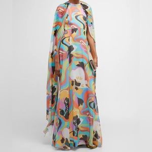 Etro Abstract Floral Cape Dress | Designer Evening Gown